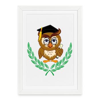 Owl with Diploma and Graduation Hat – Children's Diploma - Framed poster (27 × 37 cm) - white - Front
