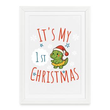 Mon premier dinosaure de Noël - Affiche encadrée (27 × 37 cm) - blanc - Devant