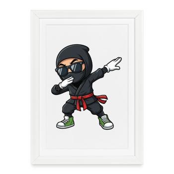 Funny Dabbing Ninja Cartoon - Framed poster (27 × 37 cm) - white - Front