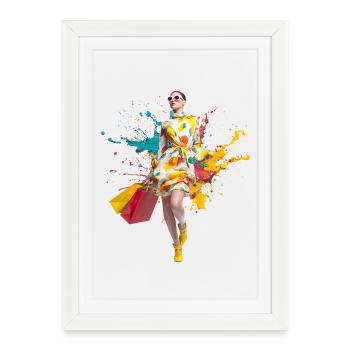 Touches de couleurs dans l’art vestimentaire en pleine frénésie shopping - Affiche encadrée (27 × 37 cm) - blanc - Devant