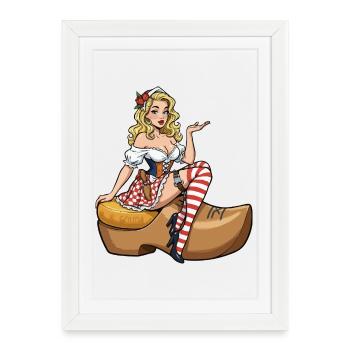 Pin-up hollandaise en sabot - Affiche encadrée (27 × 37 cm) - blanc - Devant