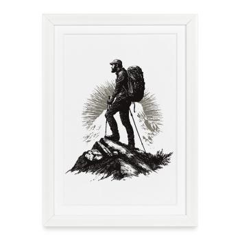 Motif d’alpiniste dans le rayon de soleil - Affiche encadrée (27 × 37 cm) - blanc - Devant