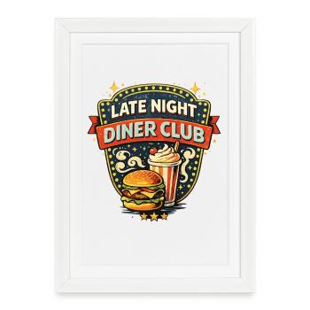 Motif rétro du Late Night Diner Club - Affiche encadrée (27 × 37 cm) - blanc - Devant