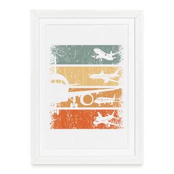 Pilote d’avion Aviateur aérien aérien rétro - Affiche encadrée (27 × 37 cm) - blanc - Devant