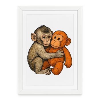 Câlin, mon copain singe et orang - Affiche encadrée (27 × 37 cm) - blanc - Devant