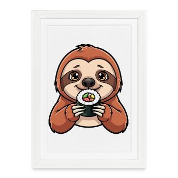Sushi au paresseux Poisson cru cuisine japonaise - Affiche encadrée (27 × 37 cm) - blanc - Devant