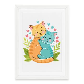 cuddling kittens - Framed poster (27 × 37 cm) - white - Front