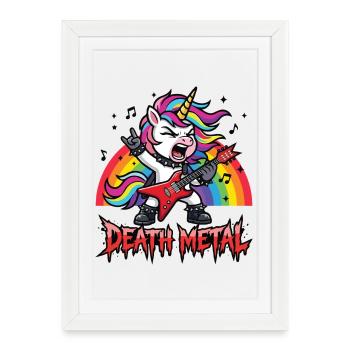 Death Metal Unicorn – Rocker Rainbow Design - Affiche encadrée (27 × 37 cm) - blanc - Devant