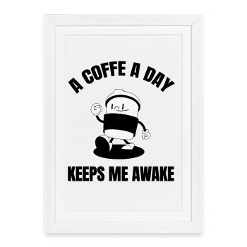 Un café par jour - Affiche encadrée (27 × 37 cm) - blanc - Devant