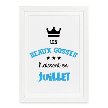 Cadeau naissance bébé garçon Juillet Beaux Gosses - Affiche encadrée (27 × 37 cm) - blanc - Devant