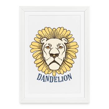 Lion en couronne de pissenlit - Affiche encadrée (27 × 37 cm) - blanc - Devant