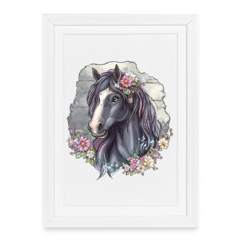 Horse with flowers - Framed poster (27 × 37 cm) - white - Front