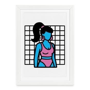 Fitness Girl Vaporwave des années 90 - Affiche encadrée (27 × 37 cm) - blanc - Devant