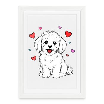 Malteser_Hund_sitzend_Herz_weiss - Framed poster (27 × 37 cm) - white - Front