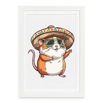 Sombrero drôle de hamster - Affiche encadrée (27 × 37 cm) - blanc - Devant