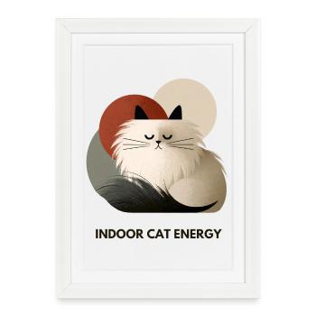 Design d’illustration rétro énergétique pour chats d’intérieur - Affiche encadrée (27 × 37 cm) - blanc - Devant