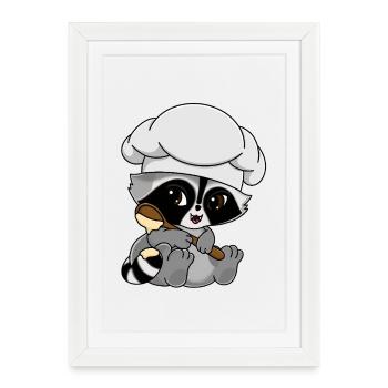 Câline le raton laveur en boulanger - Affiche encadrée (27 × 37 cm) - blanc - Devant
