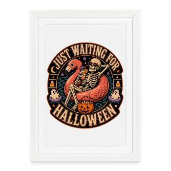 Juste en attente du flamant squelette d’Halloween - Affiche encadrée (27 × 37 cm) - blanc - Devant