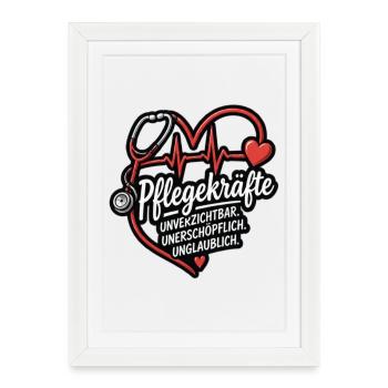 Pflegekraft Herzbeat Motiv - Gerahmtes Poster (27 × 37 cm) - Weiß - Vorne