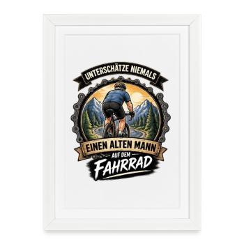 Unterschätze NIEMALS alten Mann auf dem Fahrrad - Gerahmtes Poster (27 × 37 cm) - Weiß - Vorne