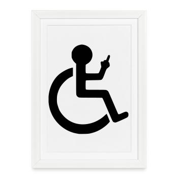 Utilisateur d’un fauteuil roulant avec majeur # - Affiche encadrée (27 × 37 cm) - blanc - Devant