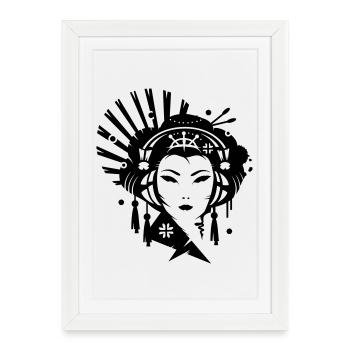 Un geishas japonaises avec un casque - Affiche encadrée (27 × 37 cm) - blanc - Devant