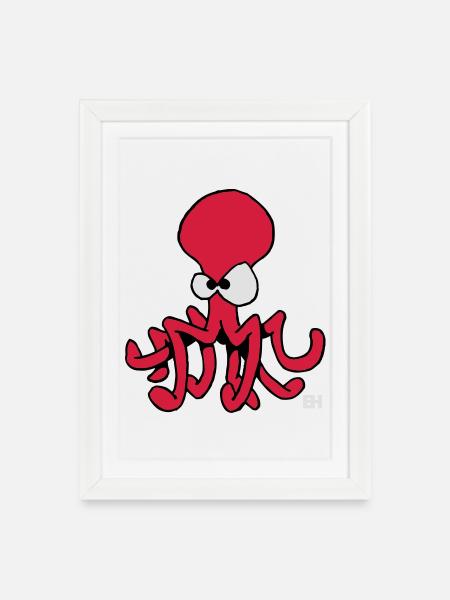 Poulpe - Pieuvre - Affiche encadrée (27 × 37 cm) - blanc
