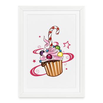 Muffin avec des étoiles et des bonbons. - Affiche encadrée (27 × 37 cm) - blanc - Devant