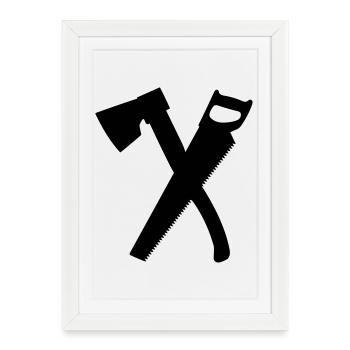 Hache et scie pour hachoir, charpentier - Affiche encadrée (27 × 37 cm) - blanc - Devant