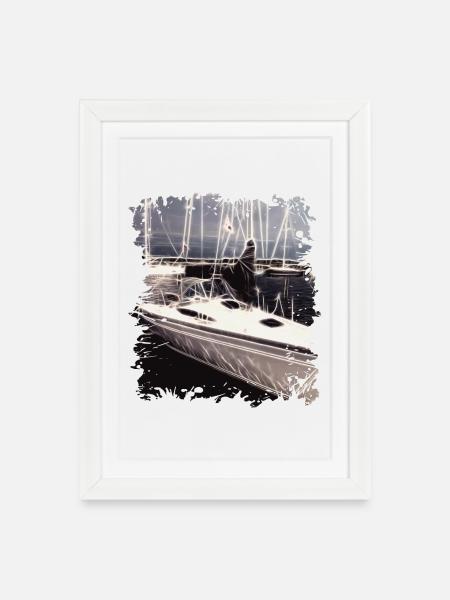 Segelboot - Segeln - Gerahmtes Poster (27 × 37 cm) - Weiß