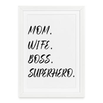 Maman Femme Super-héros Fête des Mères - Affiche encadrée (27 × 37 cm) - blanc - Devant