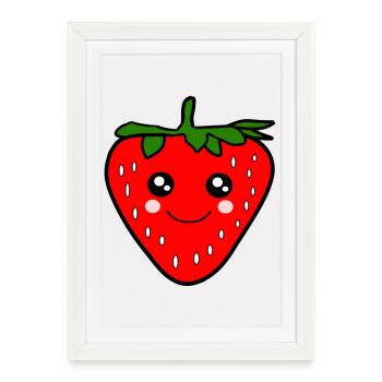 Fraise Kawaii - Affiche encadrée (27 × 37 cm) - blanc - Devant