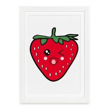 Drôle de cadeau Kawaii pour un design alimentaire à la fraise - Affiche encadrée (27 × 37 cm) - blanc - Devant