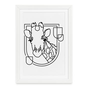 Girafe en forme géométrique - Conception d’art au trait - Affiche encadrée (27 × 37 cm) - blanc - Devant