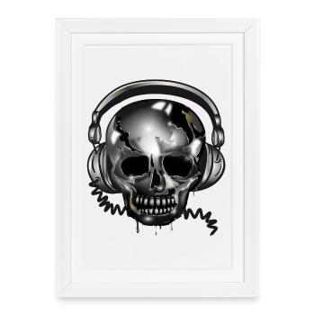 Crâne de crâne avec casque au look chromé - Affiche encadrée (27 × 37 cm) - blanc - Devant