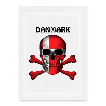 Crâne Jolly Roger Pirate Flag Danmark R6Z - Affiche encadrée (27 × 37 cm) - blanc - Devant