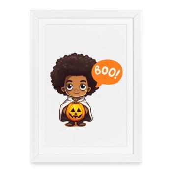 Cute Kids Halloween Vampire with Pumpkin - Framed poster (27 × 37 cm) - white - Front