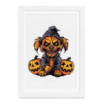 Chien d’Halloween effrayant avec des citrouilles - Affiche encadrée (27 × 37 cm) - blanc - Devant