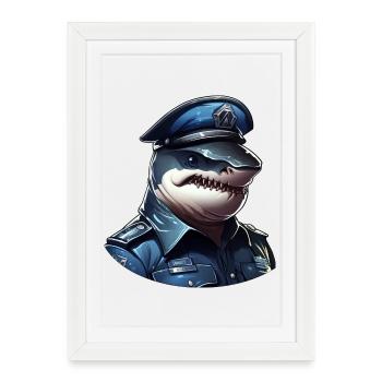 Requin policier - Affiche encadrée (27 × 37 cm) - blanc - Devant