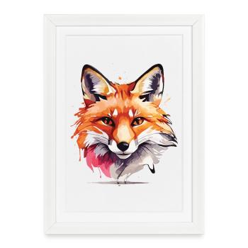 Aquarelle Fox - Affiche encadrée (27 × 37 cm) - blanc - Devant