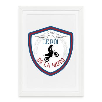 Le roi de la moto, blason écusson gagnant. - Affiche encadrée (27 × 37 cm) - blanc - Devant