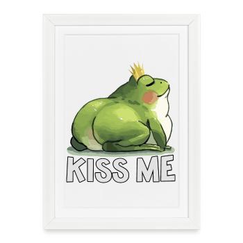 Royal Toad Kiss Me Fat Frog - Framed poster (27 × 37 cm) - white - Front