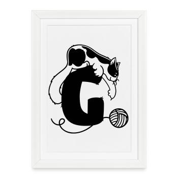 Lettre G du chat - Affiche encadrée (27 × 37 cm) - blanc - Devant