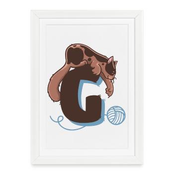 Lettre G du chat - Affiche encadrée (27 × 37 cm) - blanc - Devant