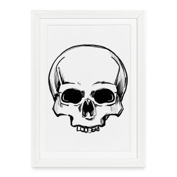 Crâne - Dessin au crayon - Affiche encadrée (27 × 37 cm) - blanc - Devant
