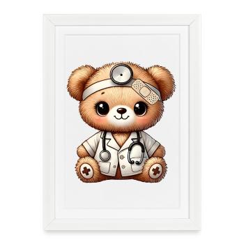 mignon jouet câlin teddy doctor avec manteau de médecin - Affiche encadrée (27 × 37 cm) - blanc - Devant