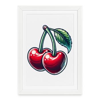 Cerises en forme de cœur : l’amour en pleine forme - Affiche encadrée (27 × 37 cm) - blanc - Devant