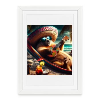 Marmotte Sombrero - Affiche encadrée (27 × 37 cm) - blanc - Devant