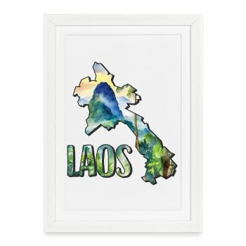 Carte à l’aquarelle du Laos - Affiche encadrée (27 × 37 cm) - blanc - Devant