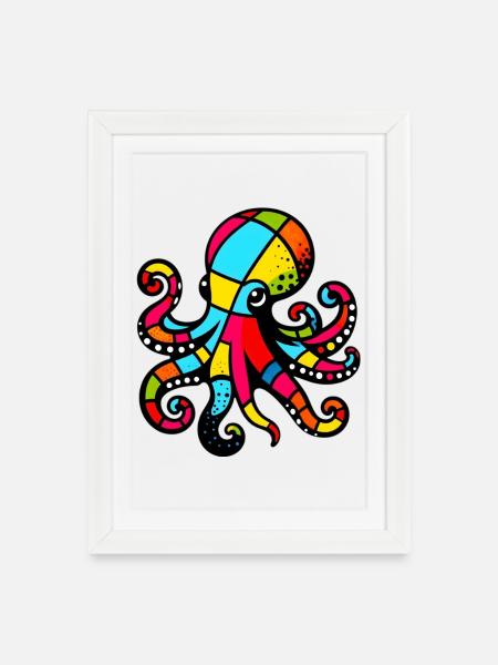Krake - Gerahmtes Poster (27 × 37 cm) - Weiß